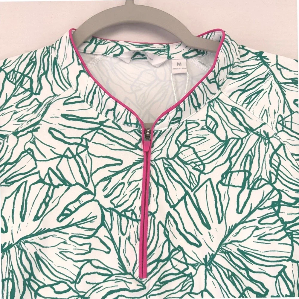 Lady Hagen Womens Green White Monstera Leaf Quarter Zip Golf Polo Shirt M - Picture 5 of 12